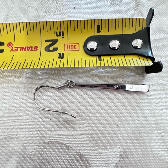 Polished Sterling Silver 925 Opal Inlay Drop Earrings Iridescent Tapered Dangle - Picture 6 of 10